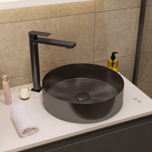 Vasque à poser design ronde diamètre 38 cm - métal gun metal noir brossé - acier inoxydable - Timeless Ceramia
