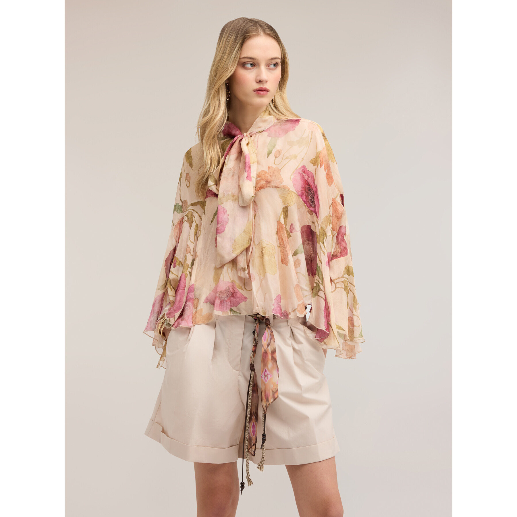 Motivi - Blusa de gasa mezcla de seda con estampado - Rosa