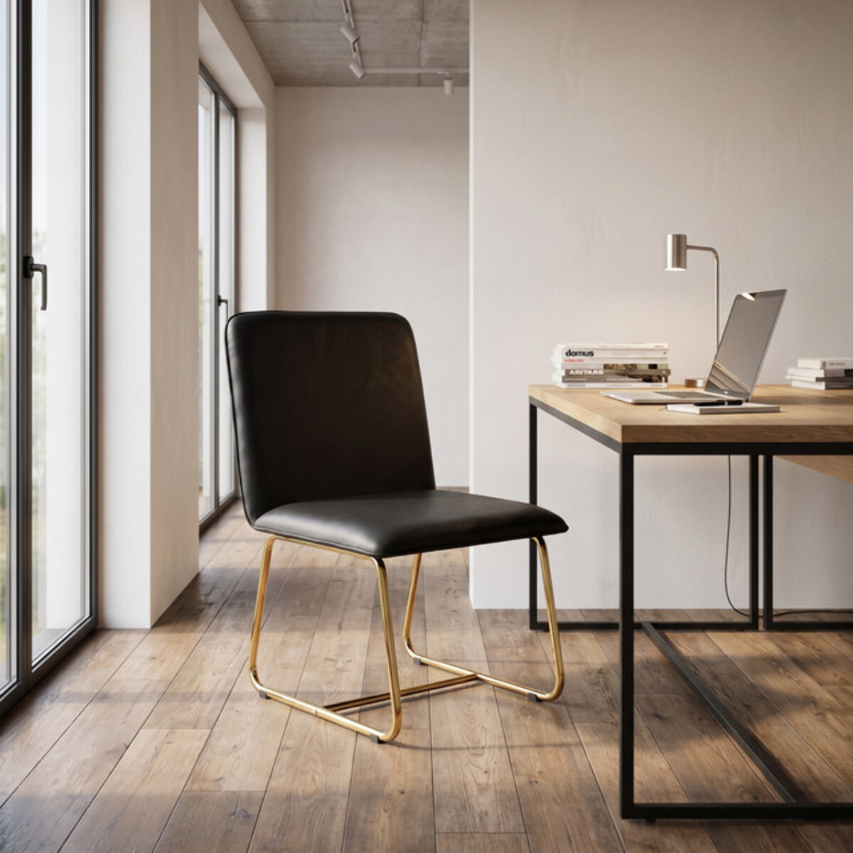 Sedia Imbottita in Similpelle con Gambe Oro, Design Moderno ed Elegante per Sala da Pranzo, Cucina, Soggiorno, Studio e Ufficio