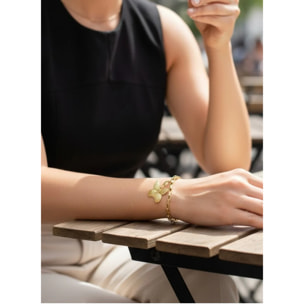 Pulsera cadena mariposa y flor con cierre T latón dorado