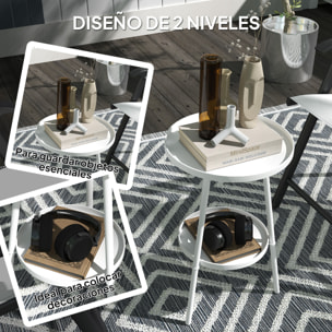 Mesa de Jardín Redonda de 2 Niveles Mesa de Terraza Exterior Ø32x51 cm con Bandeja Inferior y Estructura de Metal para Exterior e Interior Blanco