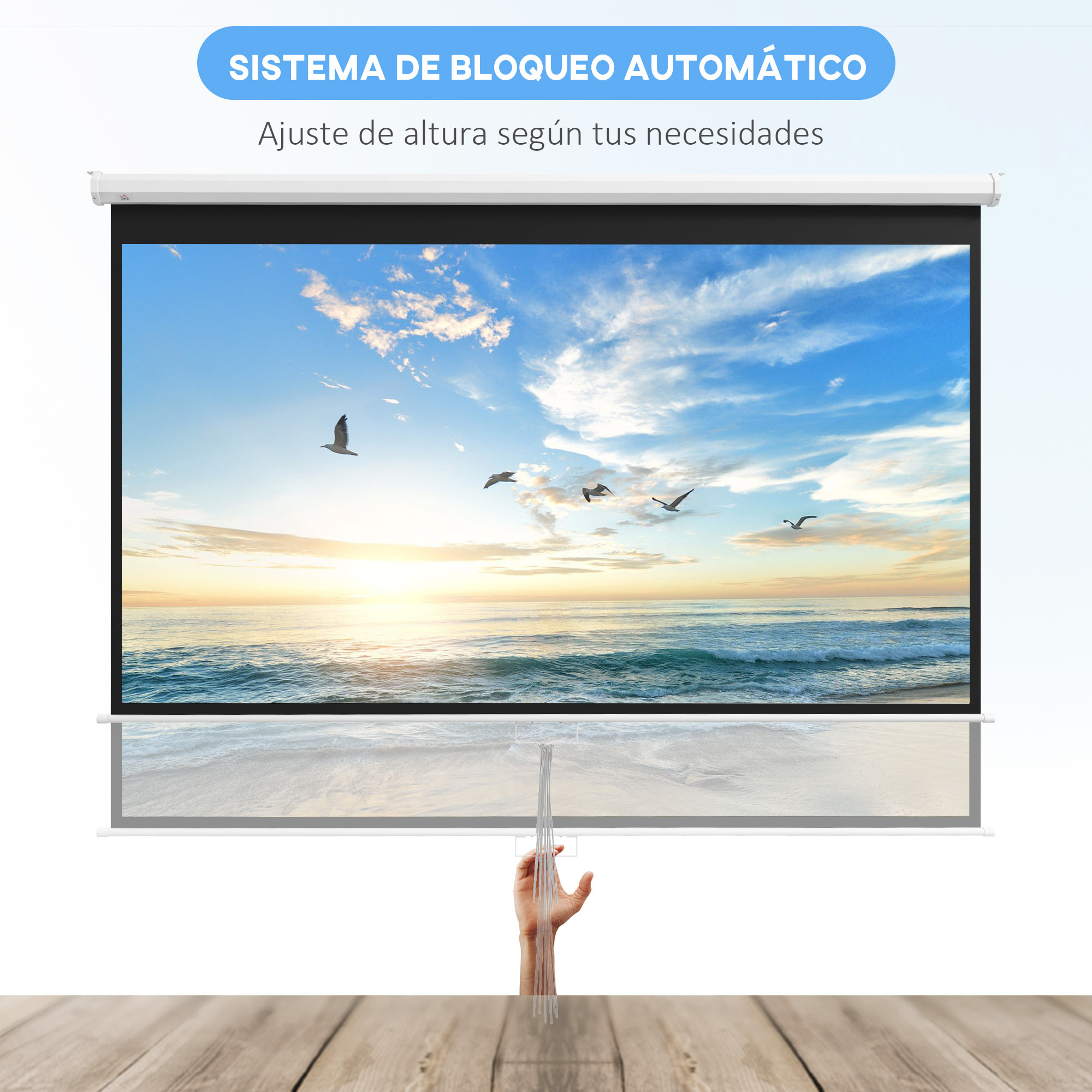 Pantalla de Proyector Manual 100 Pulgadas Pantalla de Proyección Portátil Formato 16:9 con Altura Ajustable para Interior y Exterior Cine en Casa Patio 221x124 cm Blanco