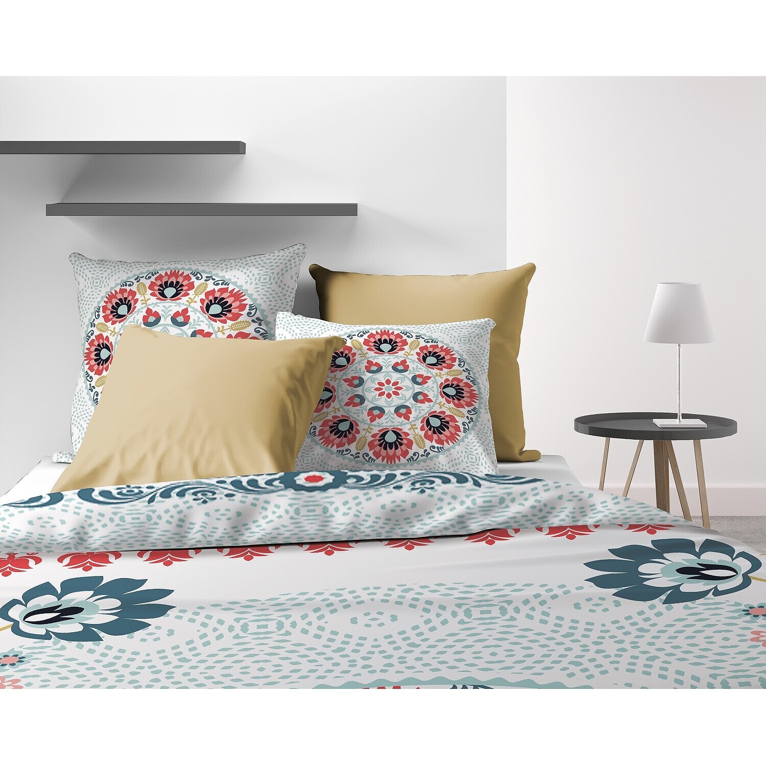 Parure Housse De Couette 3pcs avec Taies oreiller 100% coton 47fils Camelia