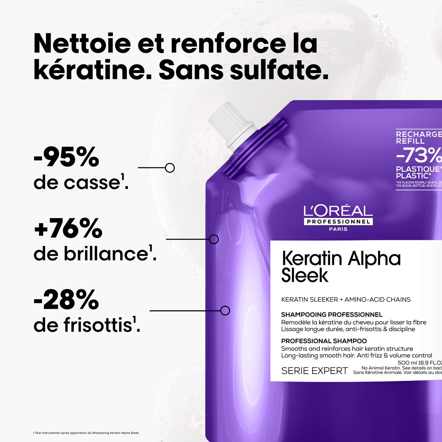 Serie Expert Keratin Alpha Sleek - Recharge Shampoing Disciplinant à la Kératine