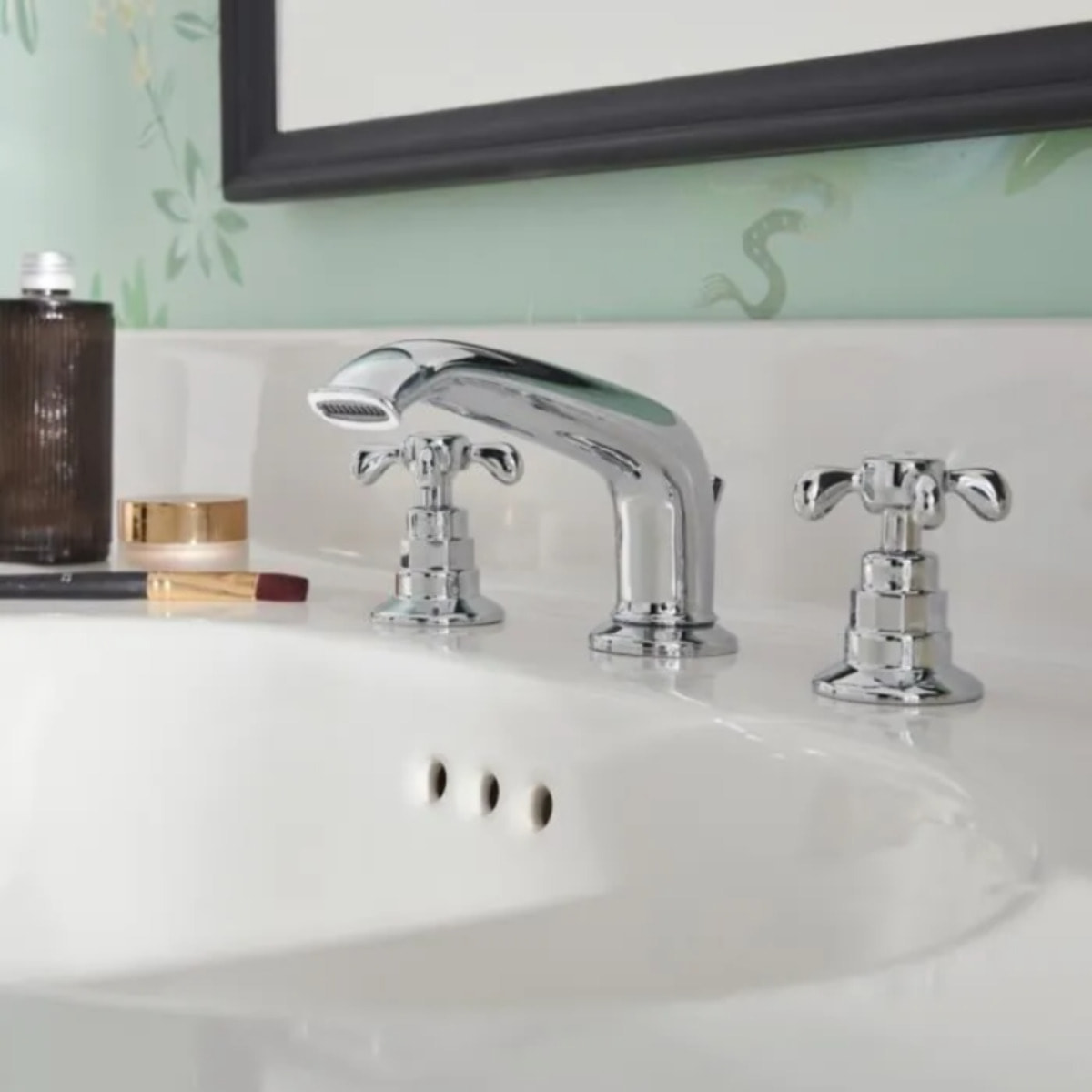 Mitigeur lavabo 3 trous rétro Cleo poignées à croisillon chrome