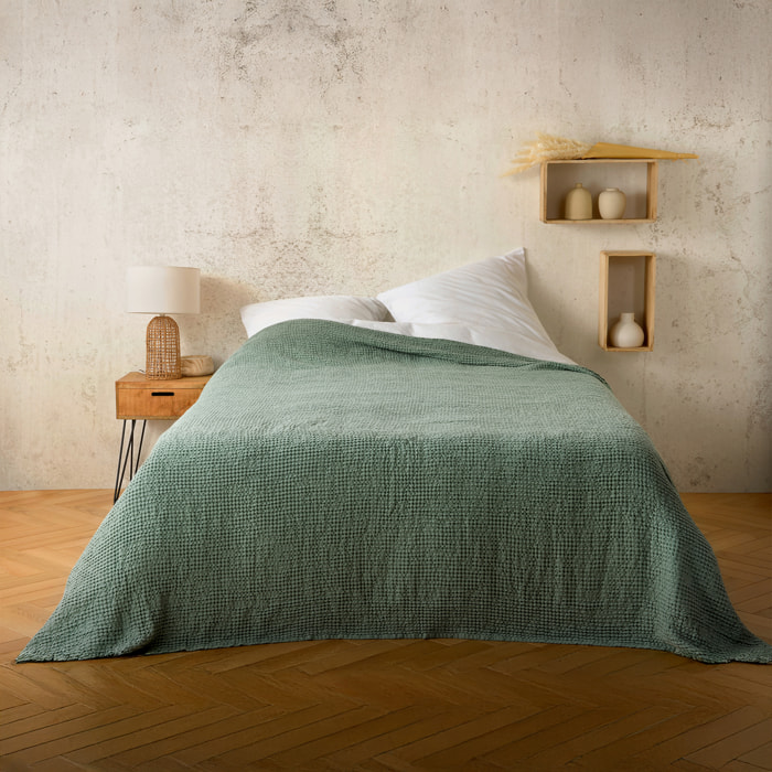 Plaid ou couvre lit 100%  coton nid d’abeille - Vert