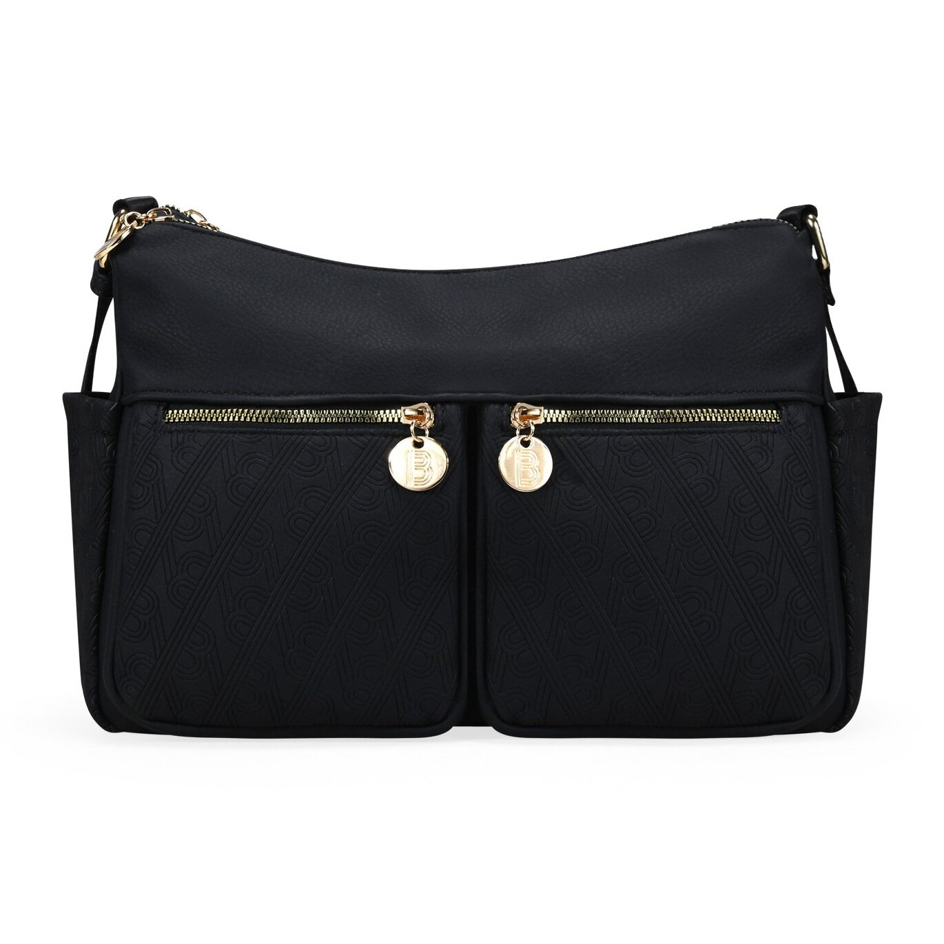 Bolso bandolera negro con bolsillos y doble cremallera