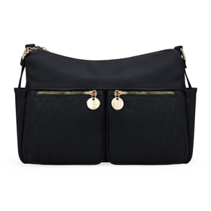 Bolso bandolera negro con bolsillos y doble cremallera