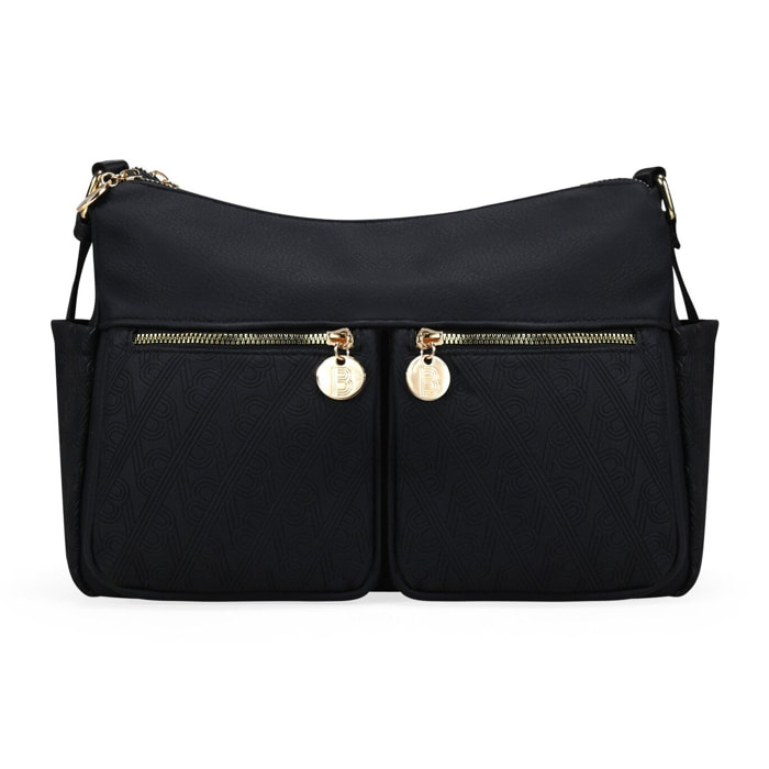 Bolso bandolera negro con bolsillos y doble cremallera