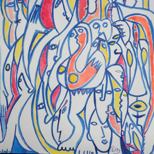 Affiche reproduction abstraite ""défilé"" Affiche + cadre en bois - Chêne