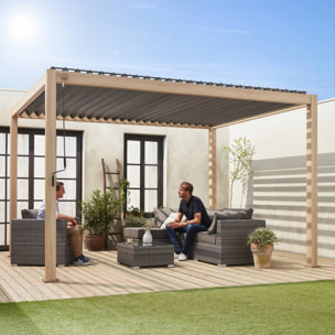 Pergola Bioclimatique coloris bois clair – Triomphe – 3x4m. aluminium. à lames orientables