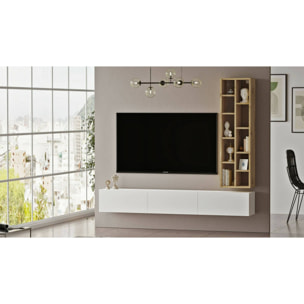 Mobile porta TV Dnegrett, Credenza da soggiorno, Armadio basso per TV, Base parete attrezzata, 175x27h25 cm, Quercia e Bianco