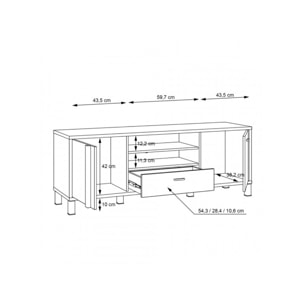Meuble TV en bois effet chêne et noir L155cm - YAL
