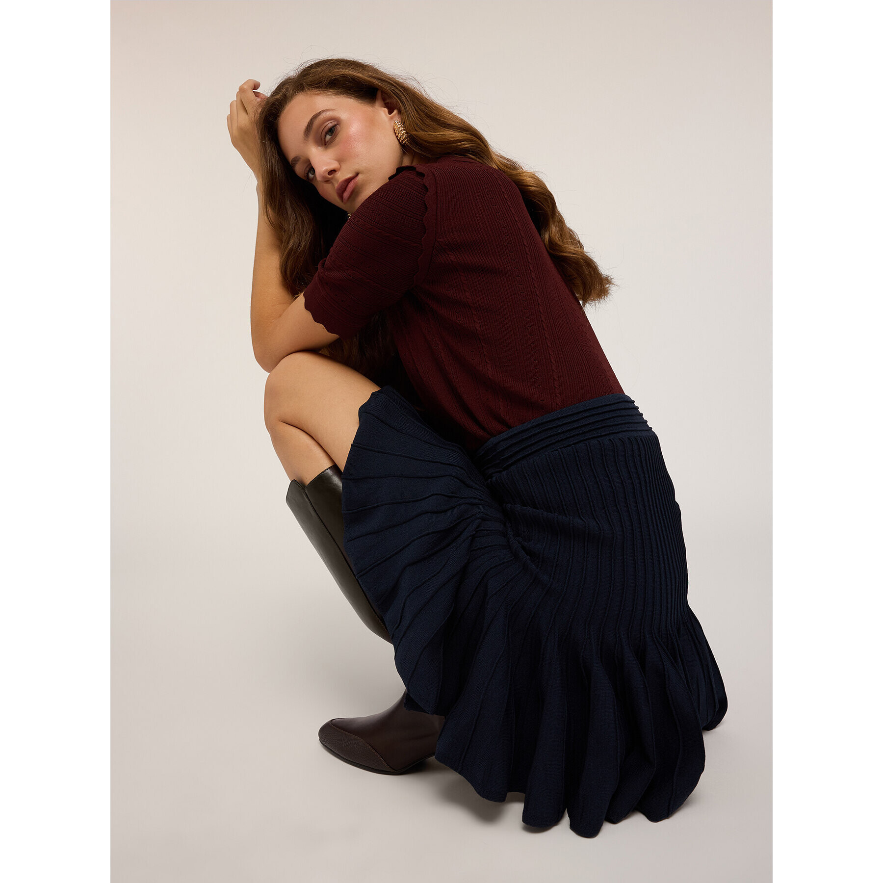 Motivi - Minifalda acampanada de punto - Azul