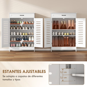 Mueble Zapatero, Armario para Zapatos con Cajón, Puertas de Rejilla, Estantes Ajustables, para 20 Pares de Zapatos, Zapatero para Pasillo Recibidor, 78x37x115,8 cm, Blanco