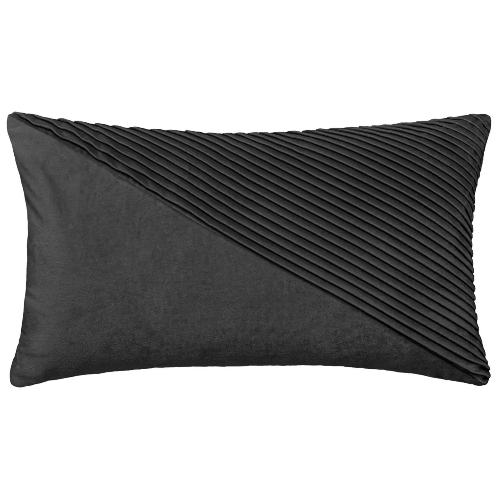 Coussin en velours semi plissé gris 30x50 cm