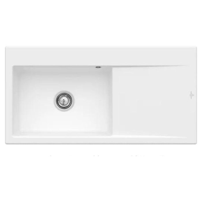 Evier a encastrer 1 bac Subway Style 60 egouttoir à droite vidage automatique Stone White CeramicPlus