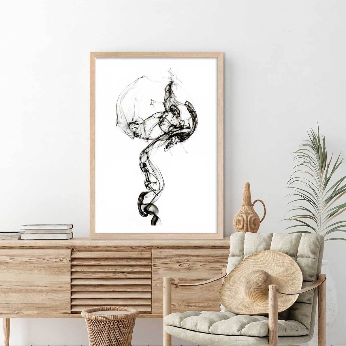 Poster black smoke medusa Affiche + cadre en bois - Chêne