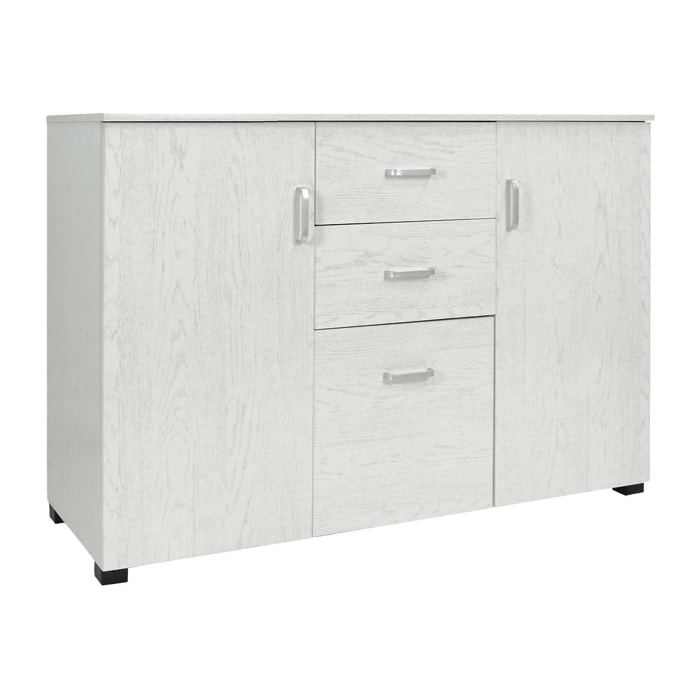 Credenza moderna a 3 ante e 2 cassetti, Buffet da cucina, Madia con scaffali e ripiani, Made in Italy, Mobile moderno, cm 120x40h83, colore Cemento