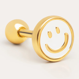 Pendiente Suelto Smiley White Enamel Plata Baño Oro