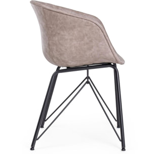 Set di poltroncine WARHOL in similpelle beige e gambe in acciaio nero, con braccioli