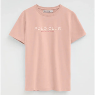 Maglietta rosa pallido a maniche corte con ricamo Established 2012 Polo Club