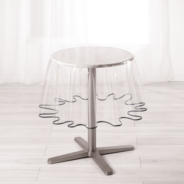Nappe ronde  transparente ourlet coloré - Gris anthracite