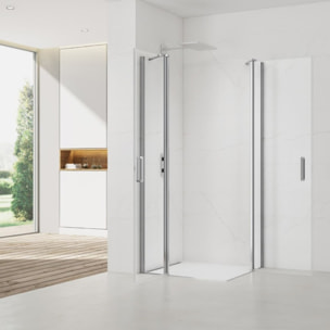Fusion Portes de douche acces en angle pivotantes 90x80cm anticalcaire avec profilés chrome brillant (SATFUDP9080-SET)