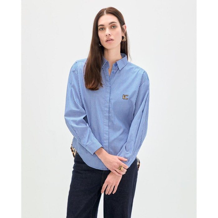Camicia in popeline con righe stampate animalier