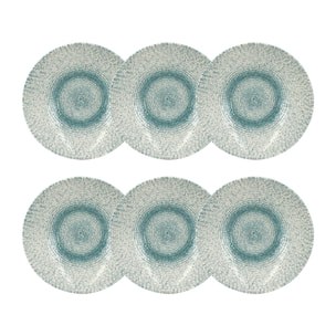 Lot de 6 assiettes creuses en porcelaine blanche et bleue 21cm AQUA