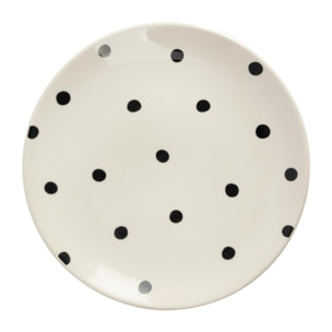 Set de vajilla de 12 piezas de gres con lunares negros (4 platos llanos 27 cm, 4 platos hondos 21 cm y 4 platos de postre 19 cm) – Dots La Maison