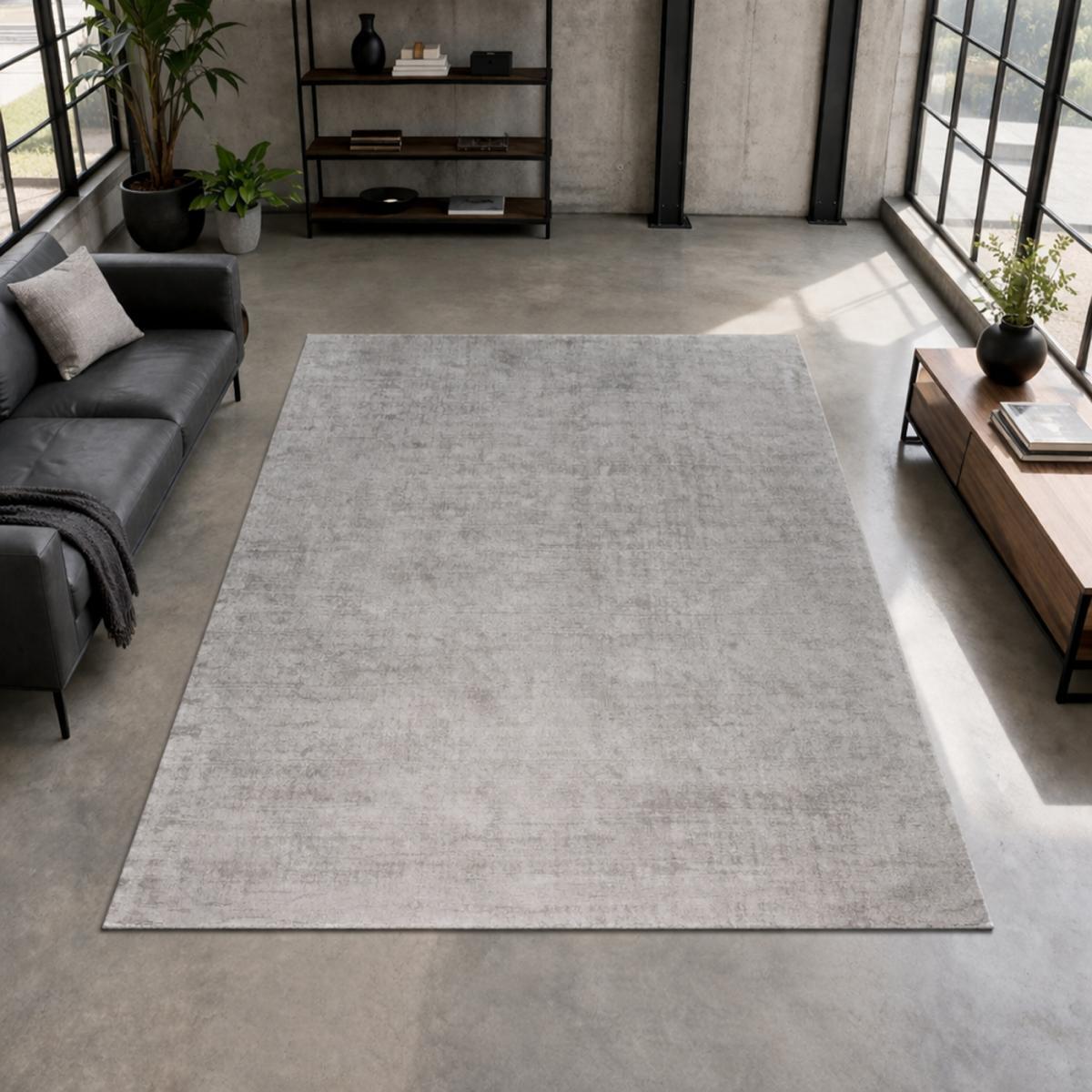 Tapis salon et chambre fait main en viscose motif uni ELWA