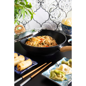 Wok 28 cm con coperchio Excelsa – Sakura, Alluminio Nero