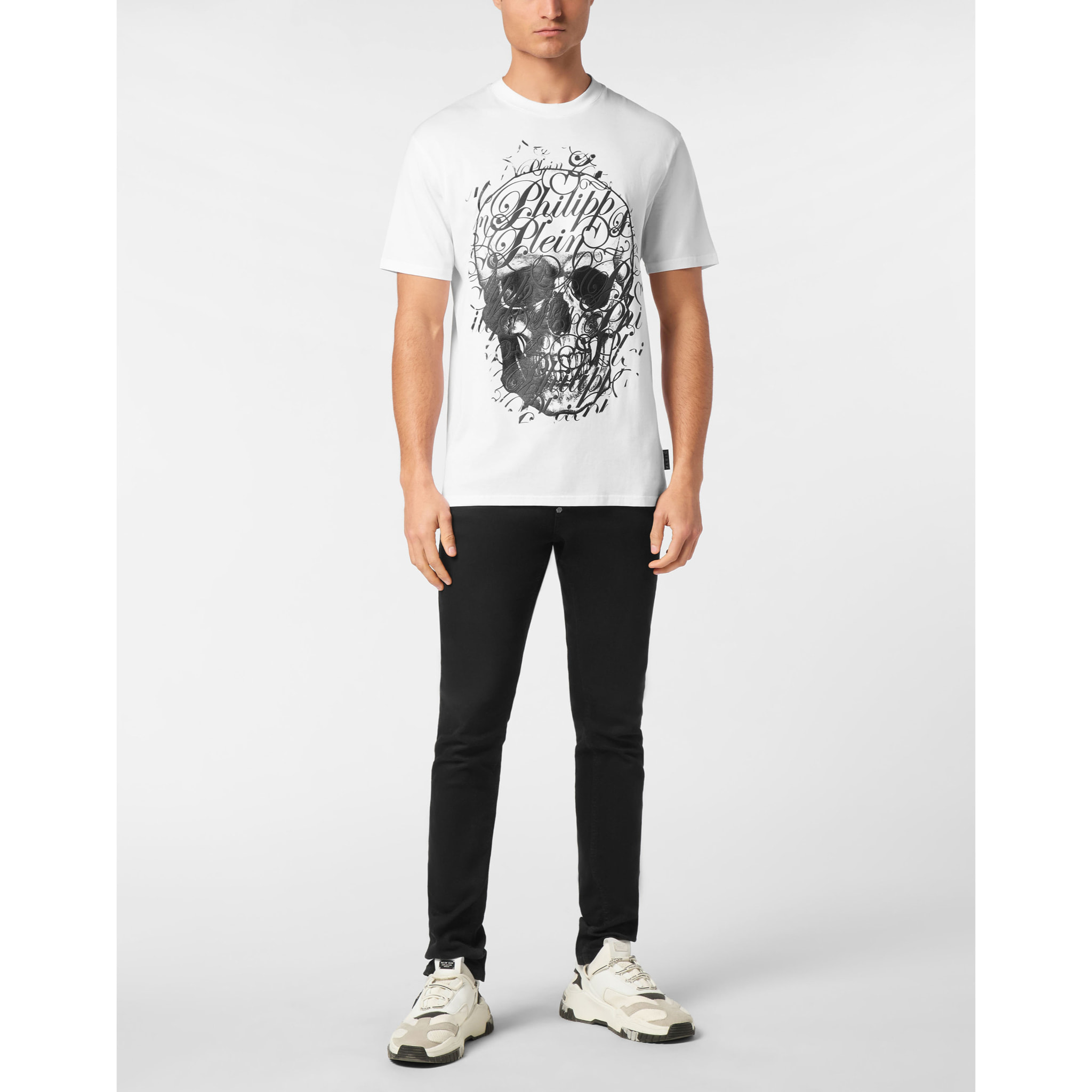 PHILIPP PLEIN Camiseta de cuello redondo y manga corta COURSIVE