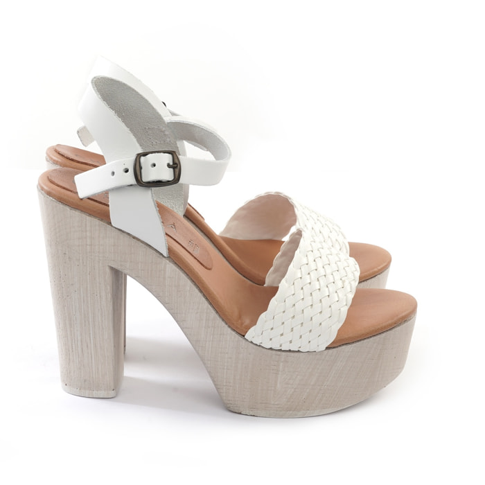 SANDALO TACCO FASCIA CHOCOLA' TRECCIA BIANCO