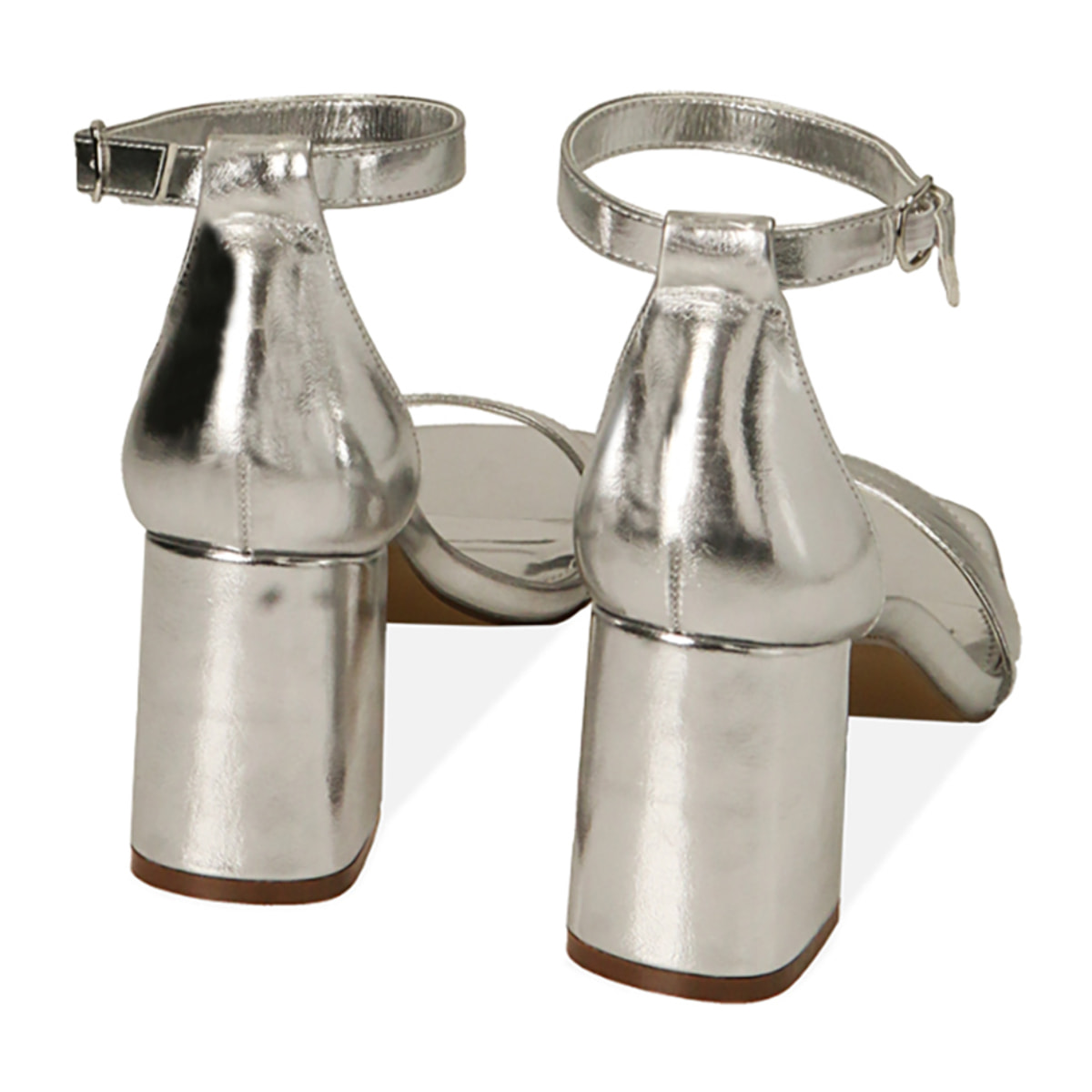Sandali argento laminato, tacco 7,5 cm