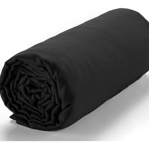 Drap Housse - Bonnet:30cm 100% Satin De Coton lavé 105 Fils Noir