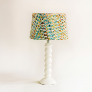 Lampe à poser en bois blanc et abat jour en tissu h39cm ROMY