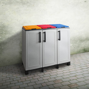 Pattumiera Apix, Cestino portarifiuti per spazzatura, Bidone raccolta differenziata, 100% Made in Italy, 102x37h90 cm, Grigio chiaro e Multicolore