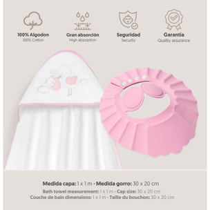 Capa Baño 1X1 Mod Cigueña Oso+Gorro Bco/Rosa