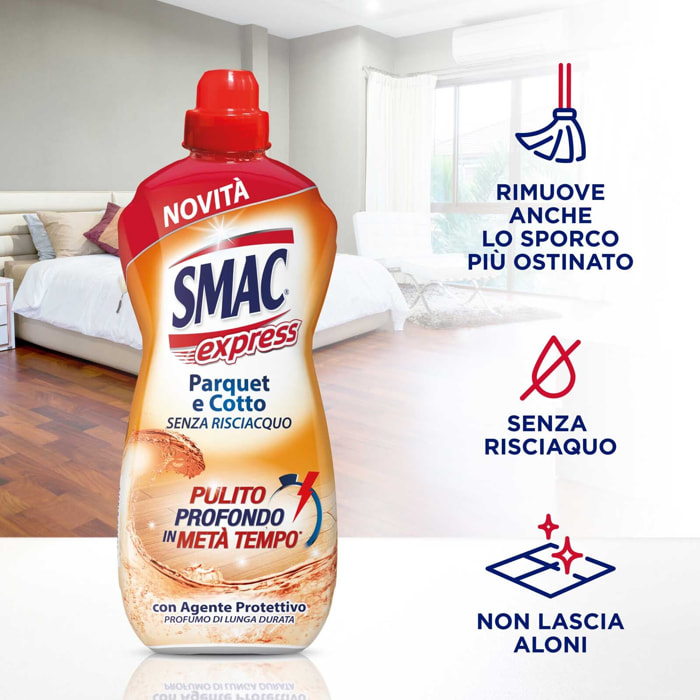 4x Smac Express Detergente Liquido per Pavimenti e Superfici in Parquet e Cotto - 4 Flaconi da 1 Litro