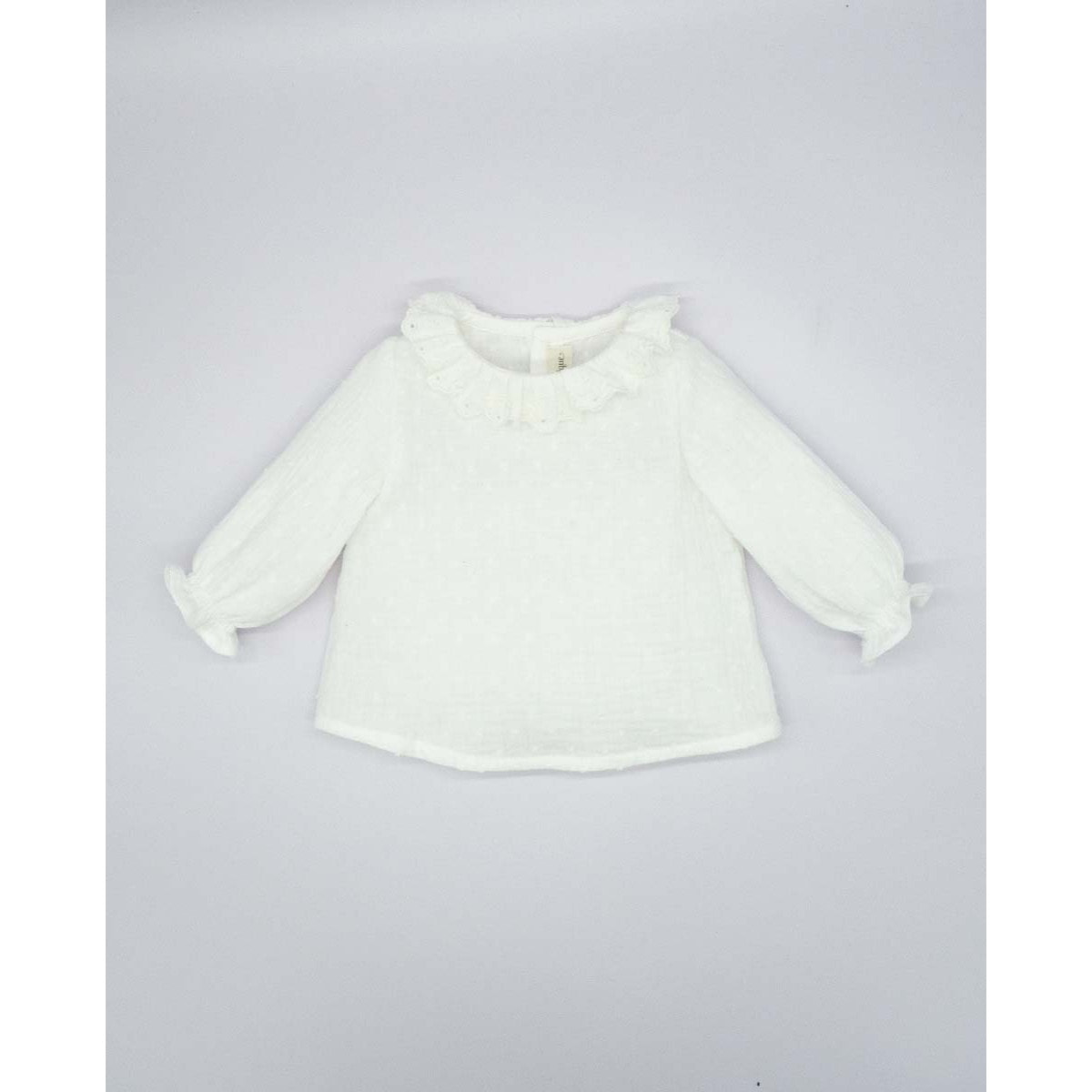 BLUSA GASA PLUMETI CON TIRA BORDADA BLANCA