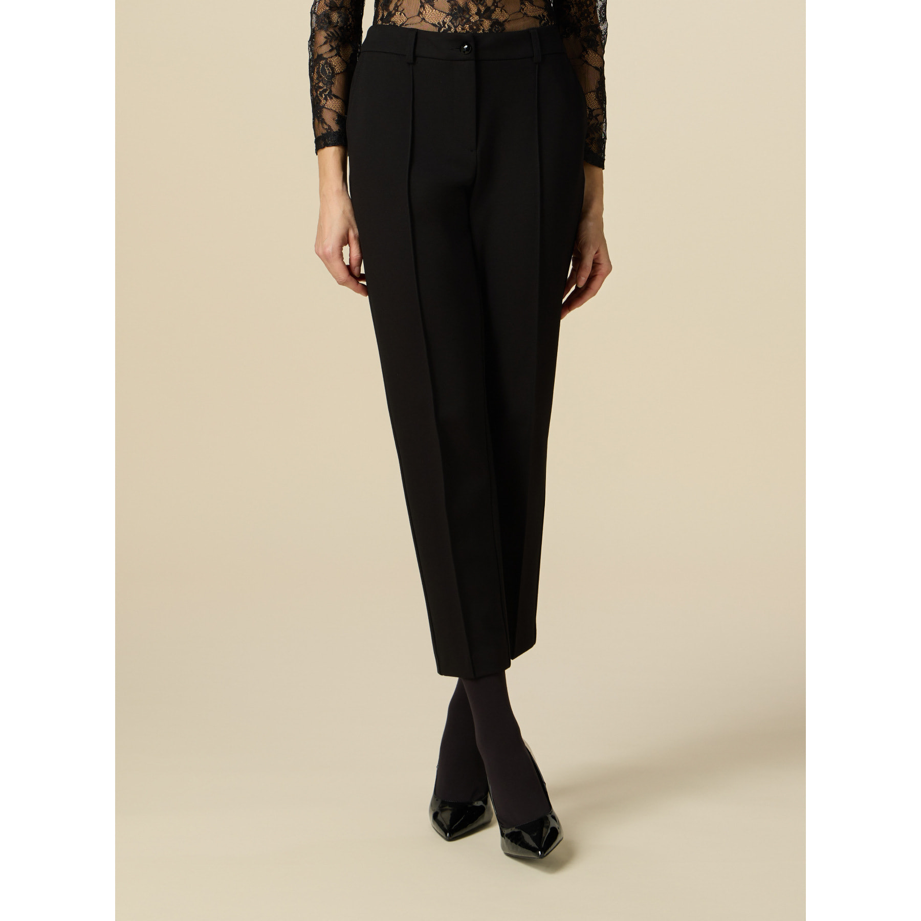 Oltre - Regular fit trousers in Milan stitch - Negro