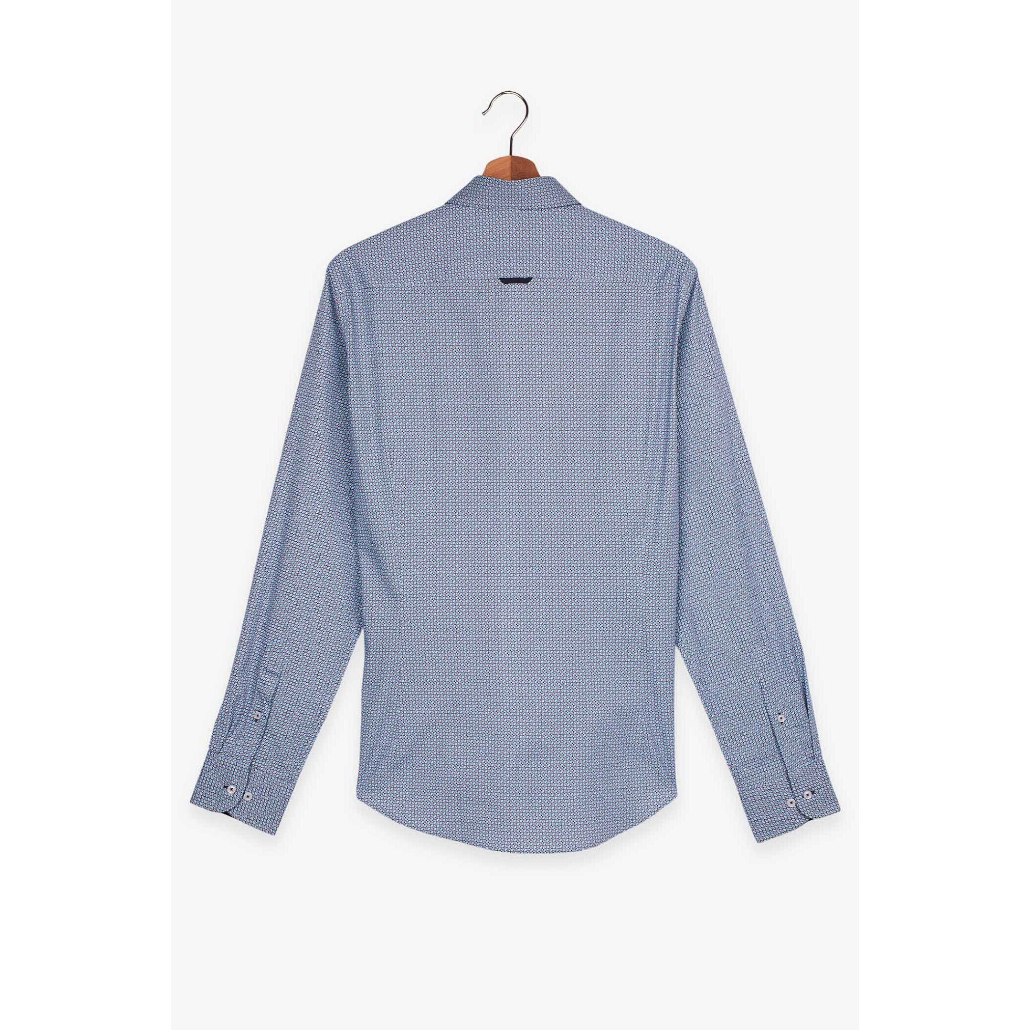 Camicia Uomo 1 Bottoni Button Down Slim Popeline Stampato Blu/Celeste