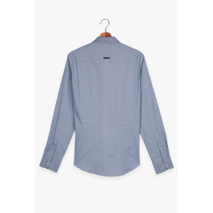 Camicia Uomo 1 Bottoni Button Down Slim Popeline Stampato Blu/Celeste