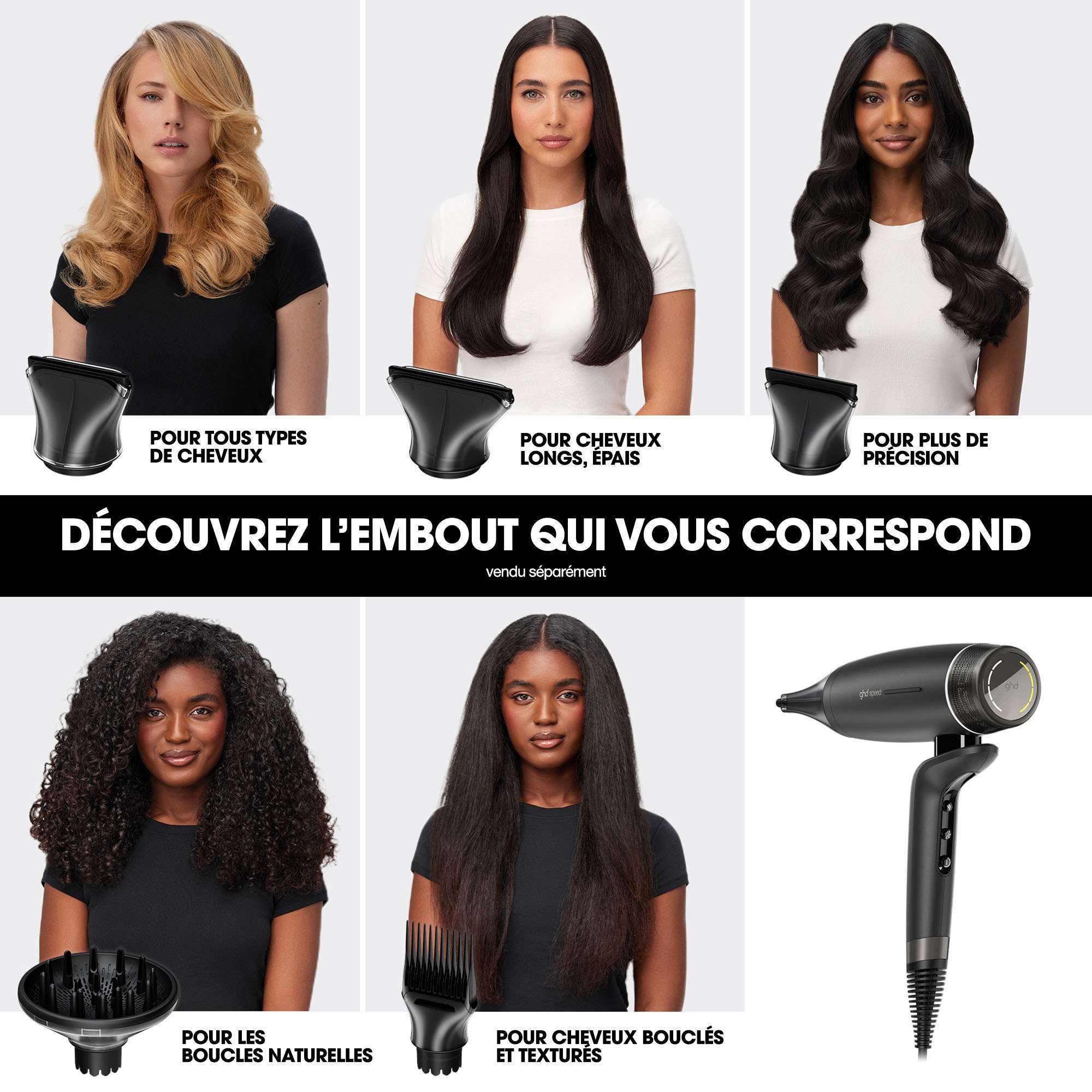Embout concentrateur large ghd pour sèche-cheveux ghd speed