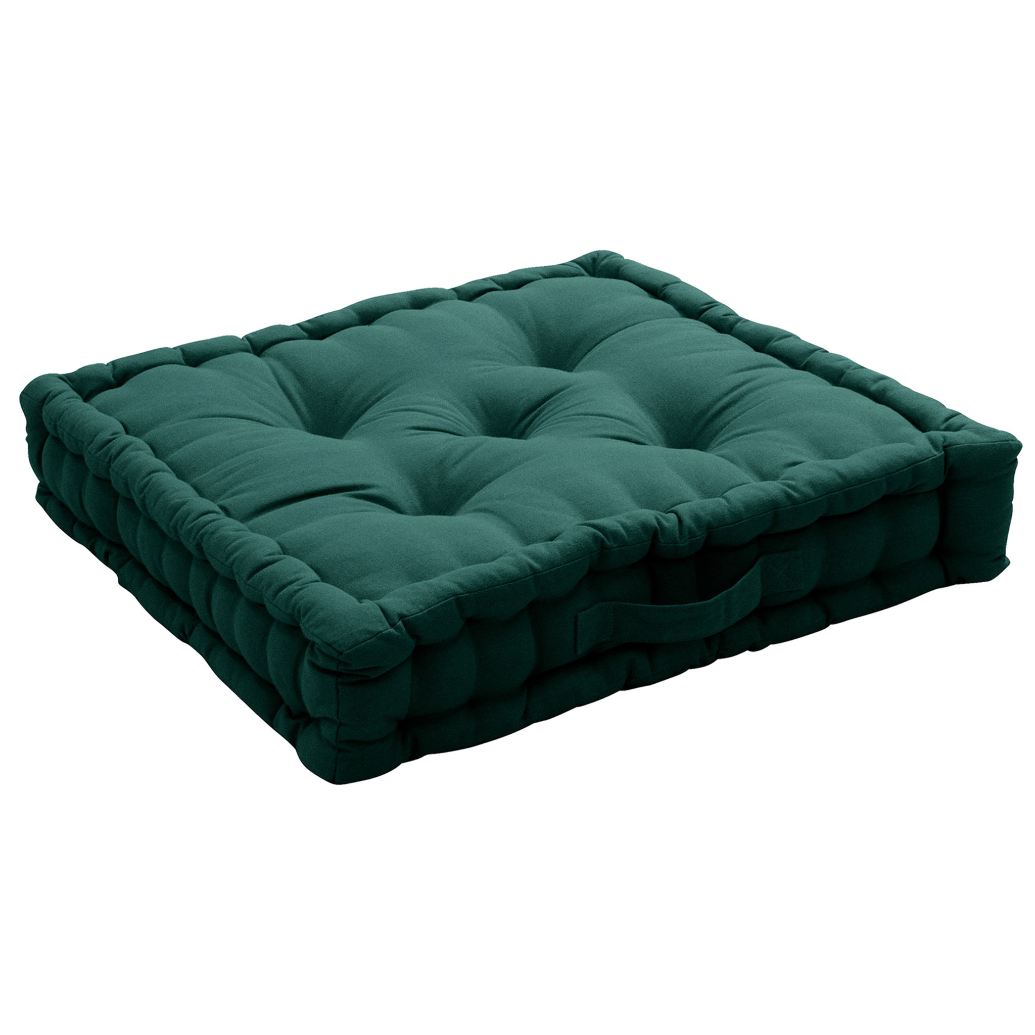 Coussin de sol uni en pur coton - Vert foncé