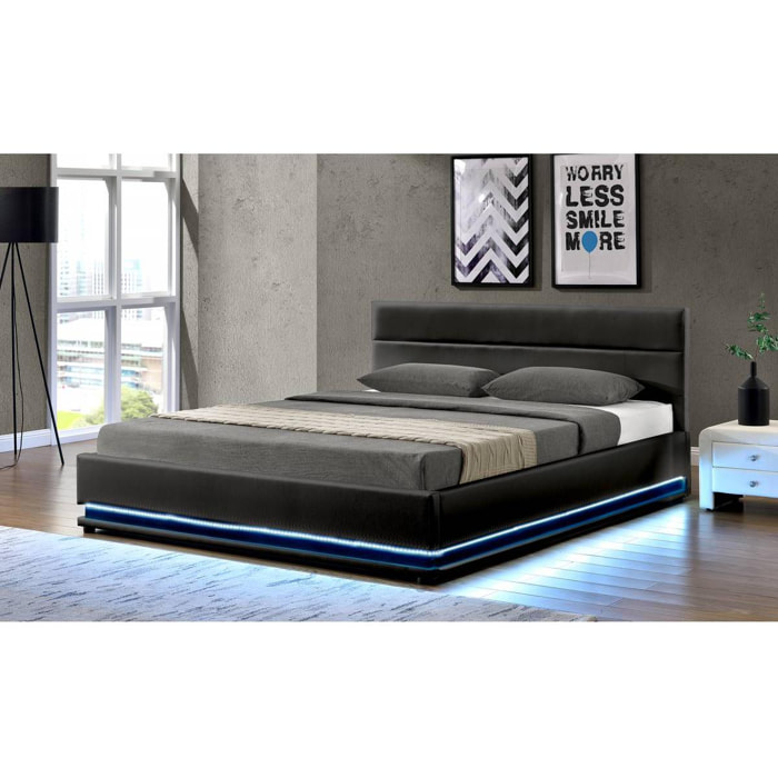 Lit LED avec coffre ''Anastasia'' - 180 x 200 cm - Noir