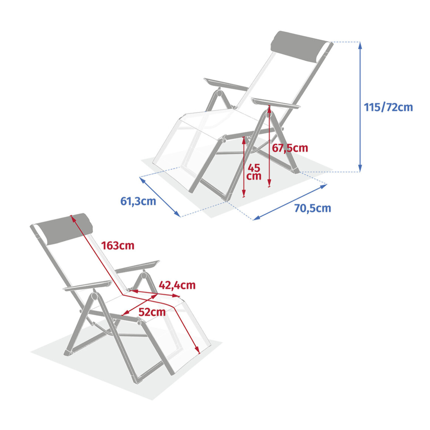 Fauteuil de jardin inclinable "Decima" vert olive & vert laurier 8 positions en aluminium et texaline