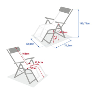 Fauteuil de jardin inclinable "Decima" vert olive & vert laurier 8 positions en aluminium et texaline
